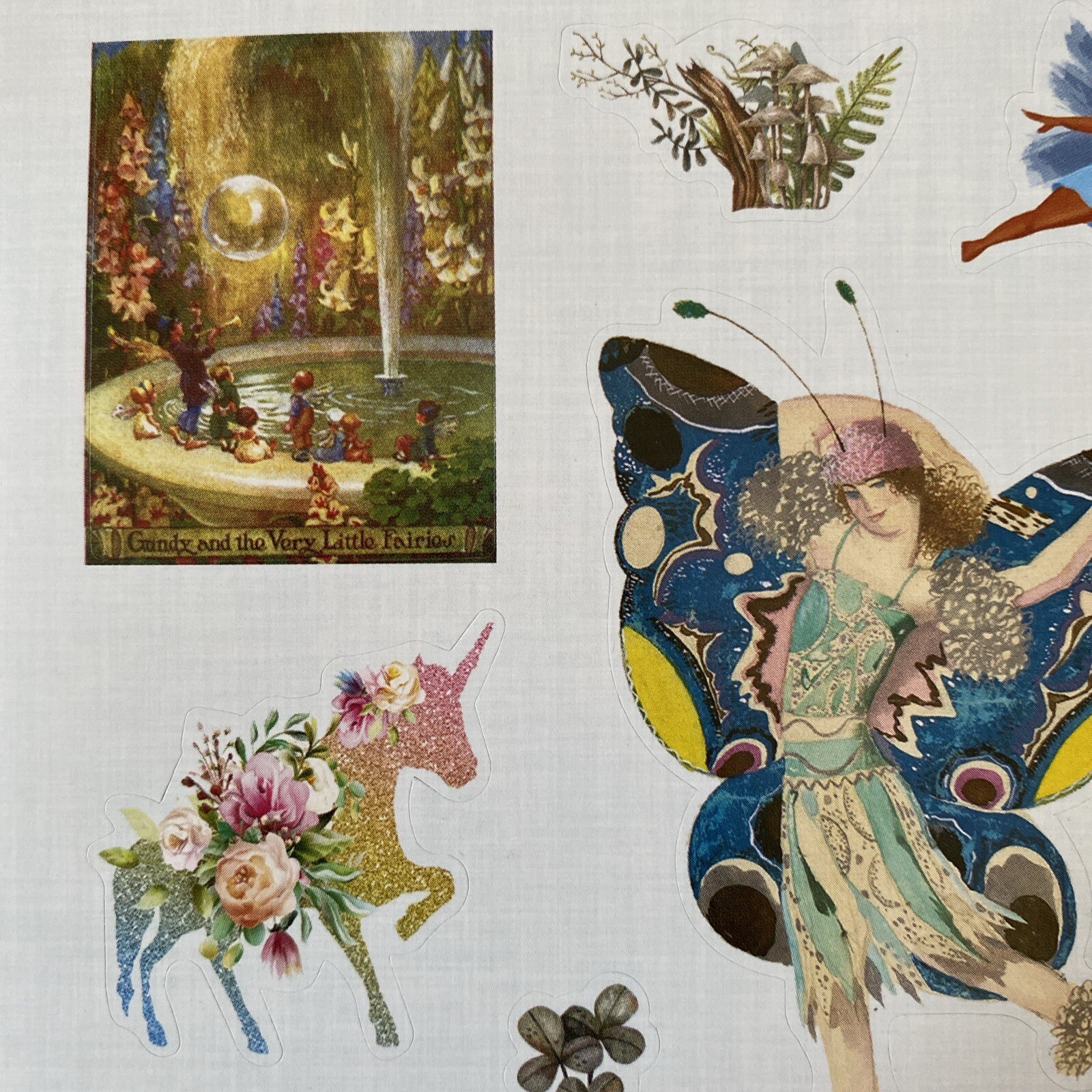 Vintage Style Butterfly Fairy Floral Unicorn Birds Mushrooms Mermaid Stickers