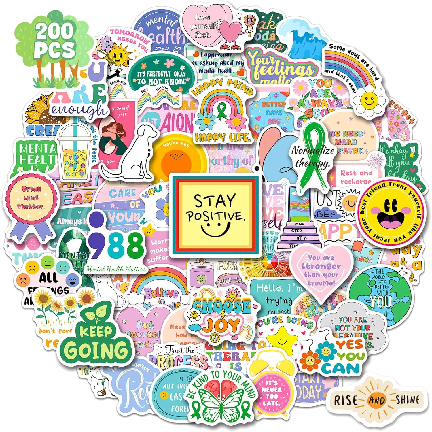 200PCS Mental Health Stickers for Kids Adults | Waterproof Vinyl, Mental Health
