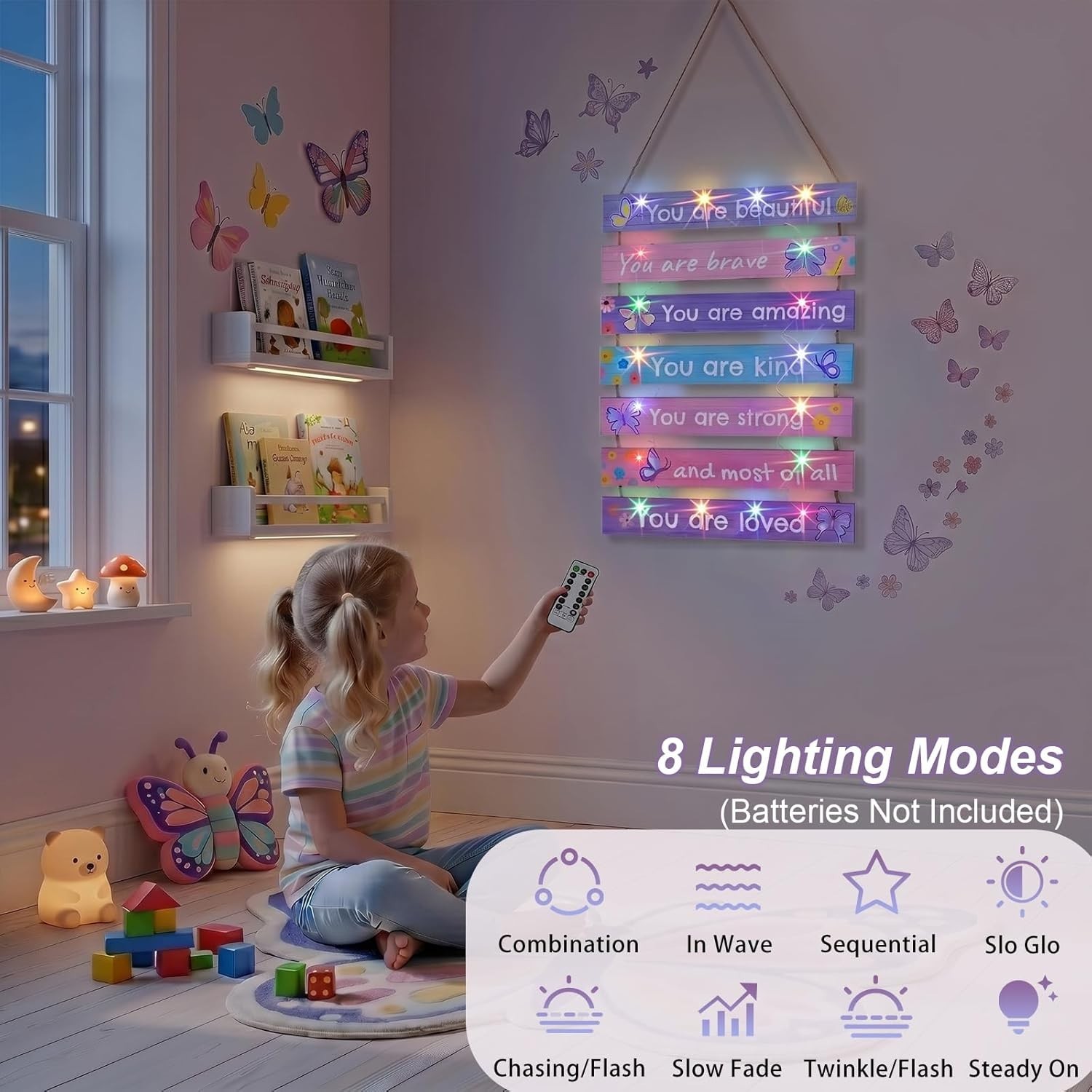 Girls Room Decor LED Light Wall Art for Kids Bedroom Inspirational Butterfly