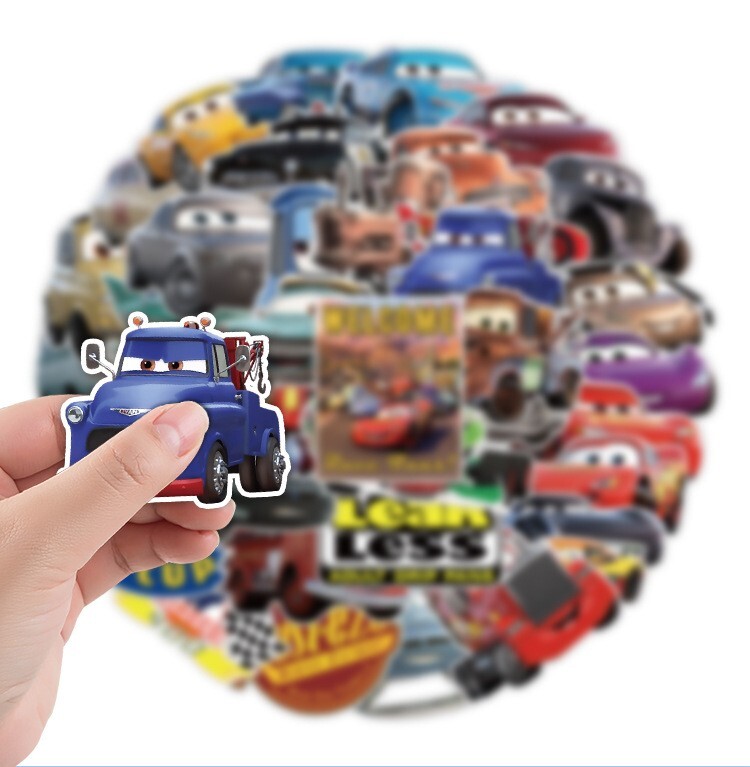 50 Pcs Stickers Disney Pixar Cars McQueen Luggage Car Phone Fridge Bottle Vinyl