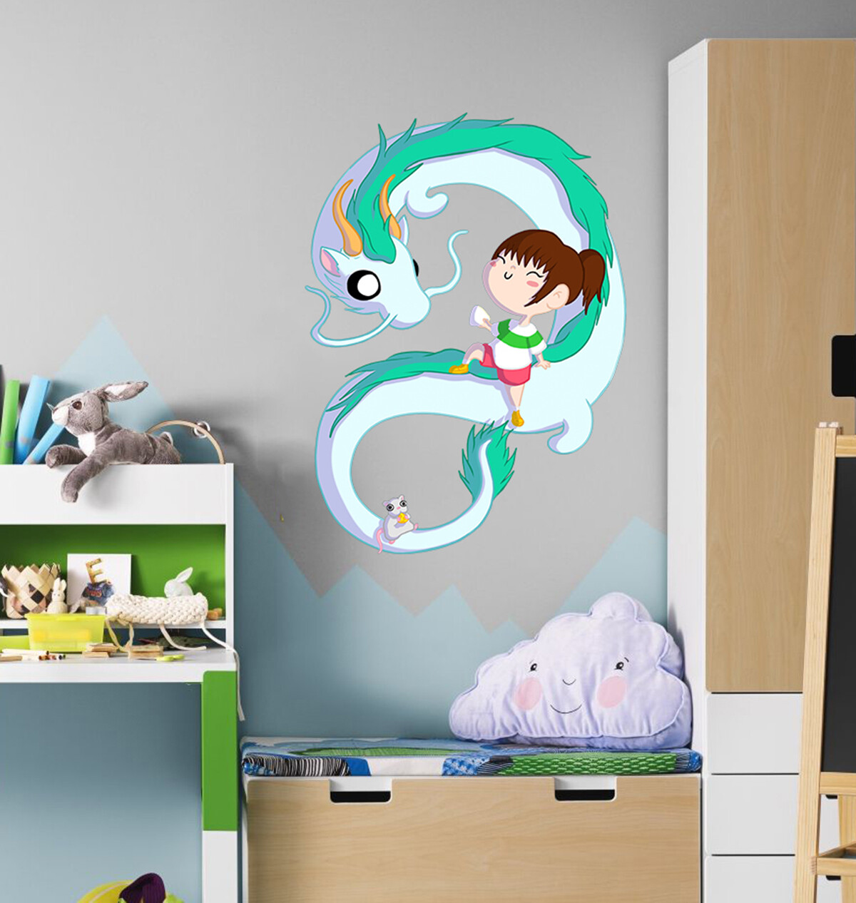 Anime dragon Wall Decal, Living Room Anime Creature Decal, Anime Girl Sticker