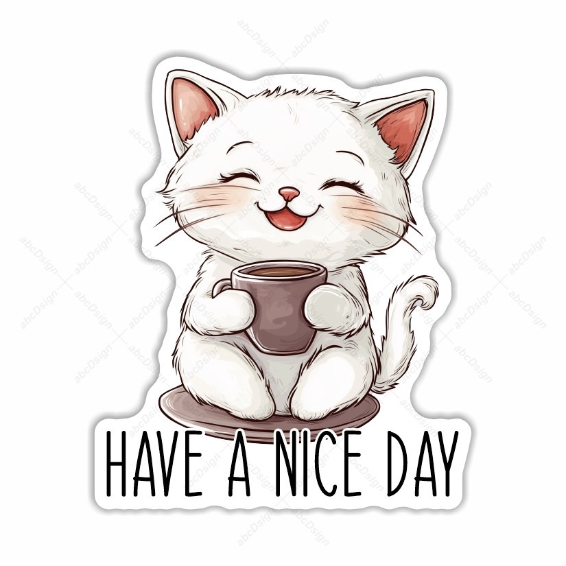 Have a nice day!, Cute Cat Sticker, Peel N' Stick, Different Sizes