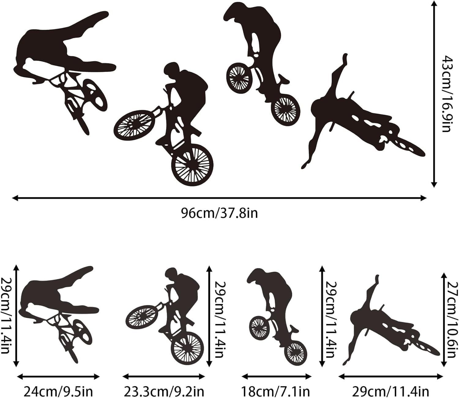 4 Pcs Black BMX Cyclist Jump Bicycle Extreme Sports Bike Rider Wall Decor Sti…