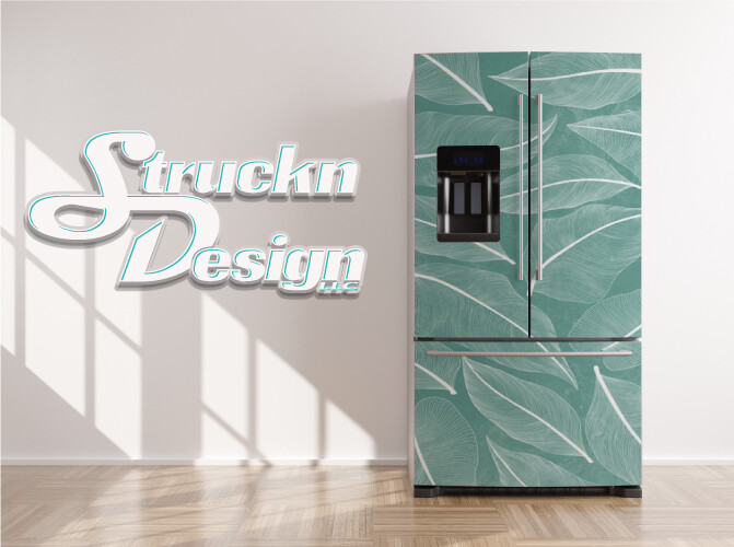Modern Vines Teal Green Wavy Leaf Fridge Freezer Wrap Side Door Vinyl Decal