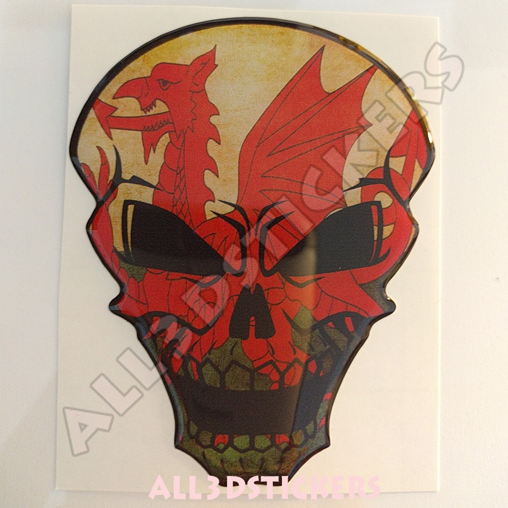 Sticker Flag Wales Skull Adhesive Decal Resin Domed Car Moto Tablet Laptop 3D