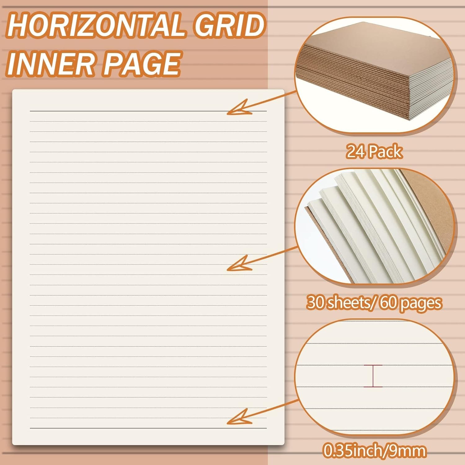 24 Pack Large Kraft Notebooks Bulk, 8.5 x 11 Inch College Ruled A4 Subject Di…