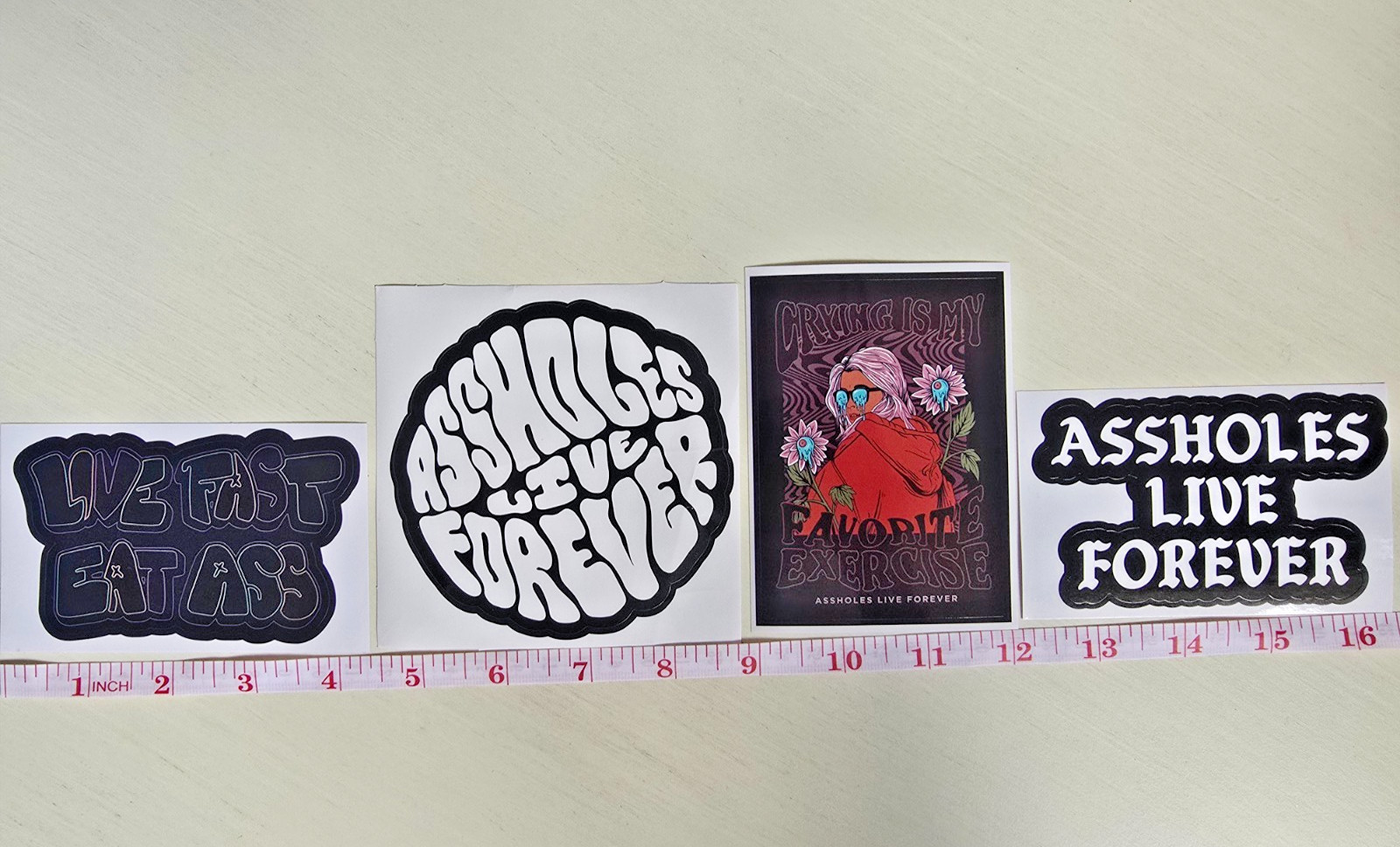 A$$holes Live Forever ALF Stickers Pack of 4 – Psychedelic Art LOGO Decals LOT