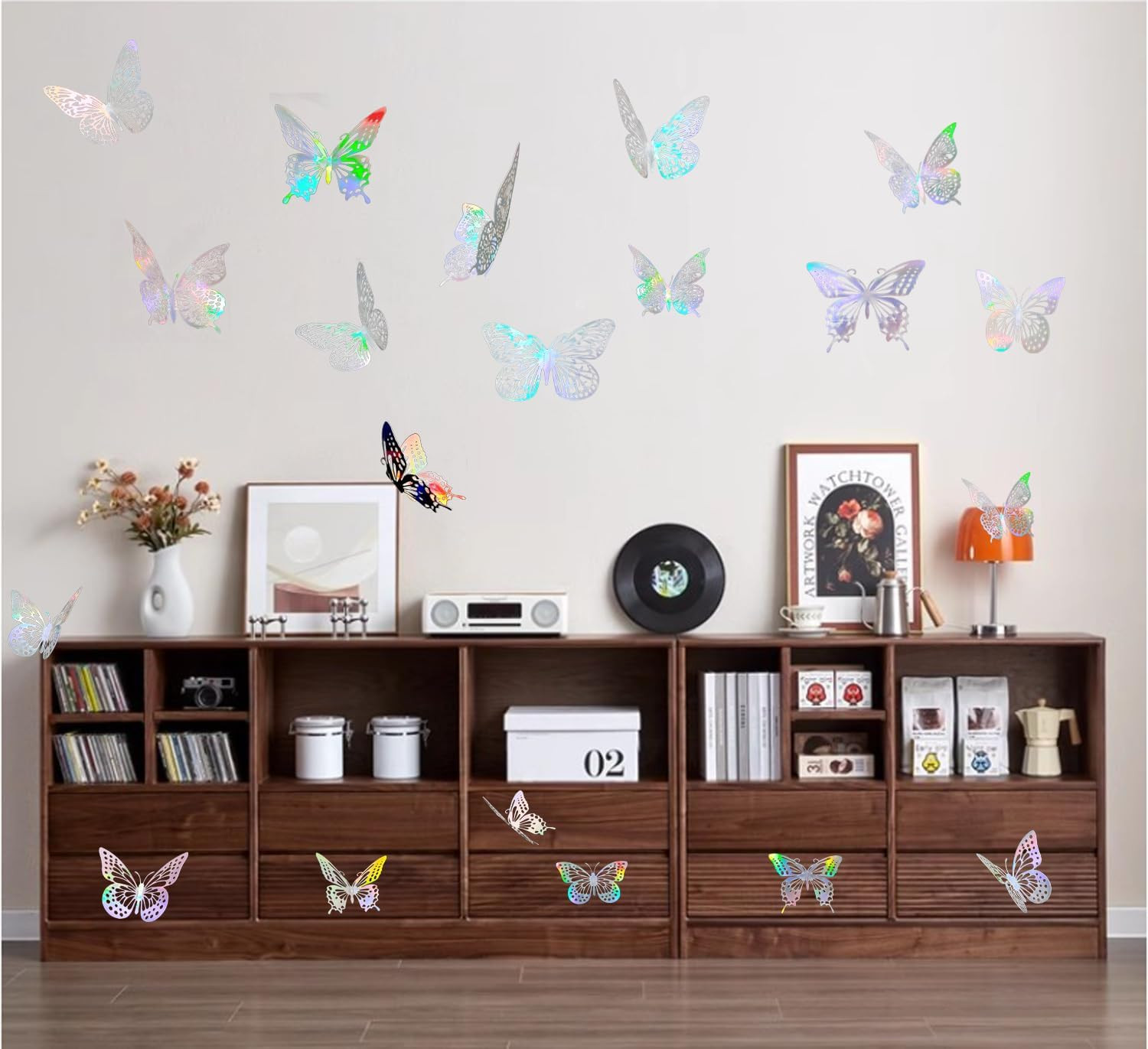 3D Laser Sivery Butterfly Wall Stickers – 48 Pcs with 4 Styles & 3 Sizes, Remova
