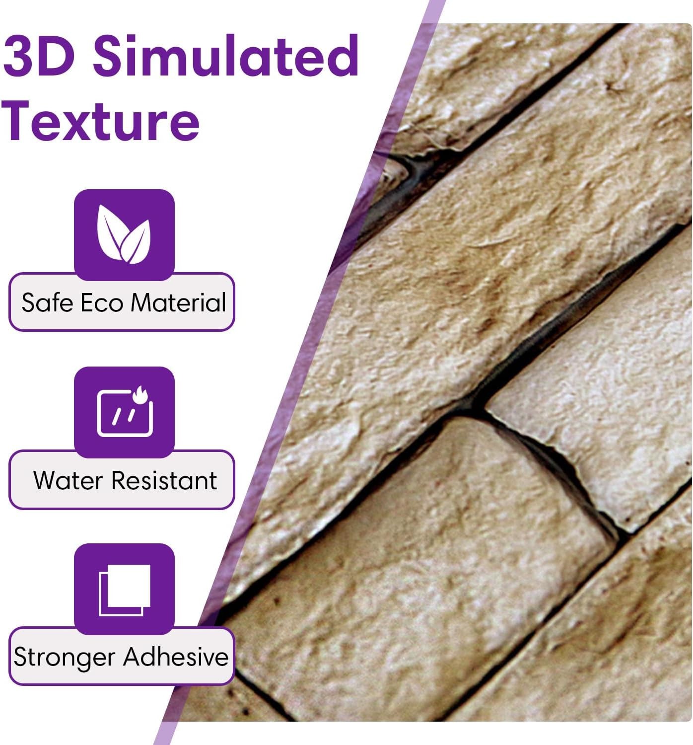 3D Faux Stone Wall Panels Peel and Stick, 10 Pcs 11.8" x 11.8", Stone-Look Te…