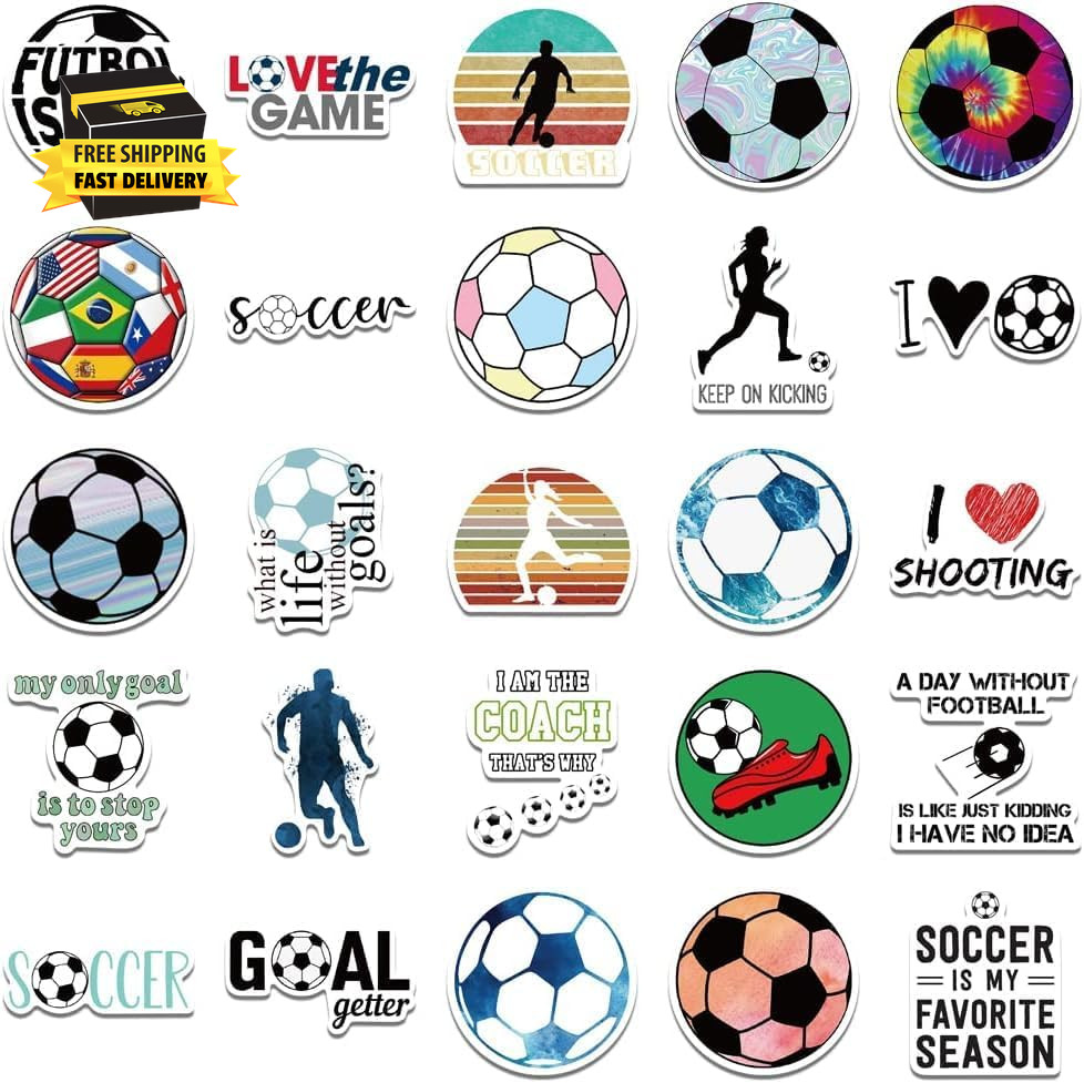 Soccer Stickers, 50PCS Soccer Stickers for Scrapbooking, Soccer Waterproof Vinyl