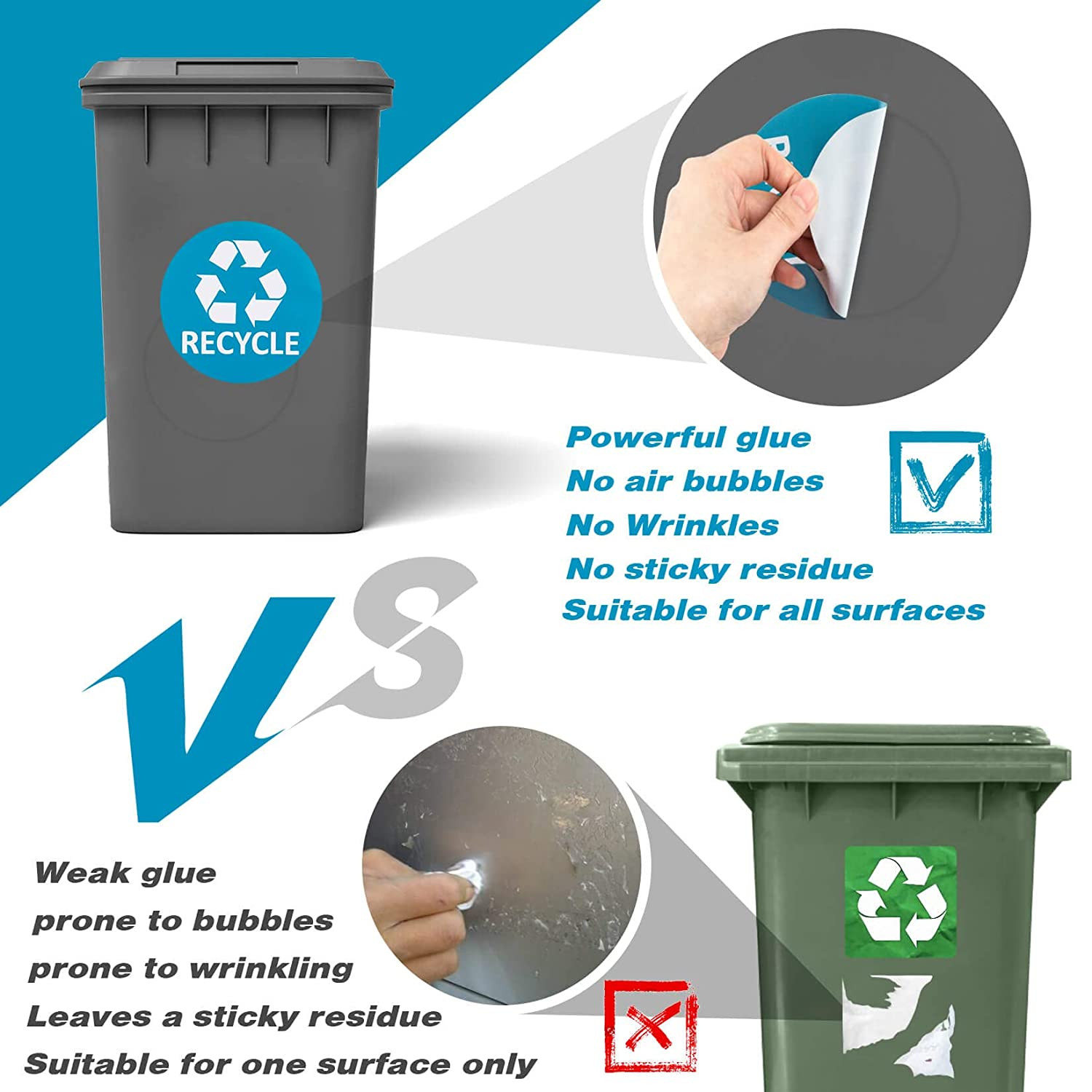 8 Pack for Trash Can Large Sign Garbage Recycling Sticker Reuse Recycle Vinyl P