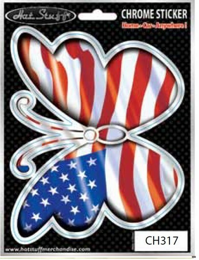American Butterfly Car Sticker – Chrome – Stars and Stripes Flag – Auto Decal