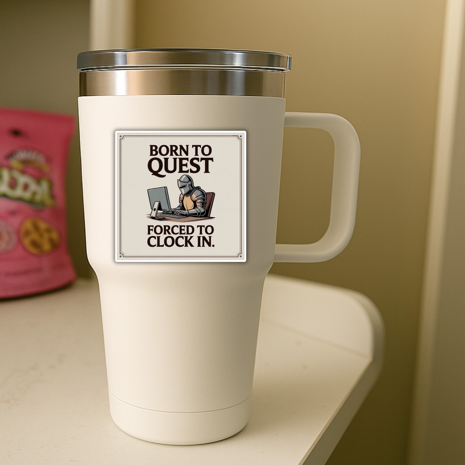 4PCS Born to Quest Forced to Clock In Sticker Set, Funny Work Gaming Vinyl Decal