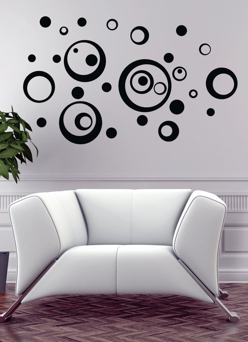 Black Wall Vinyl Sticker Decal Circles, Rings, Dots 25+pc 11in Large Home Décor