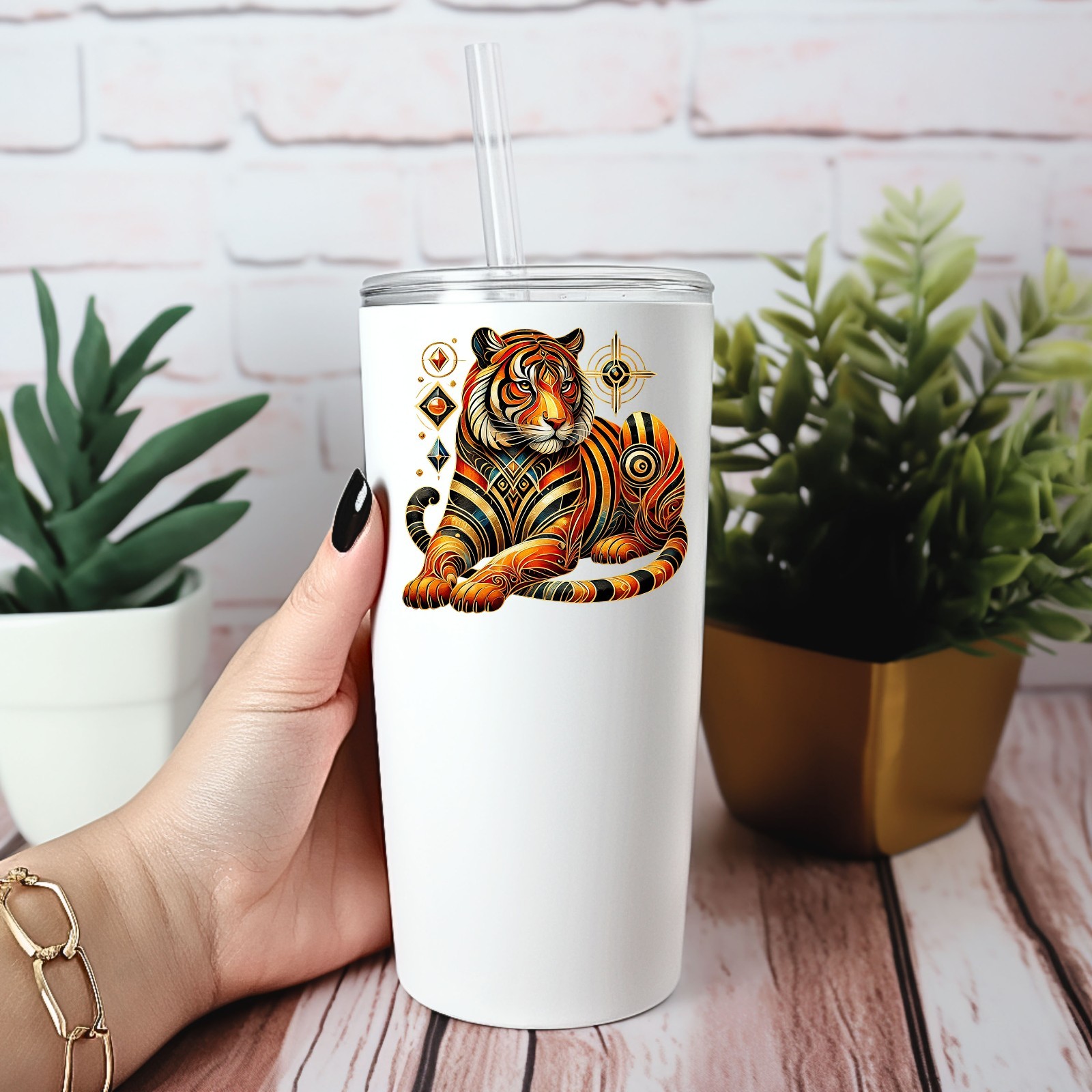 Art Deco Tiger UV DTF Transparent Sticker / Decal