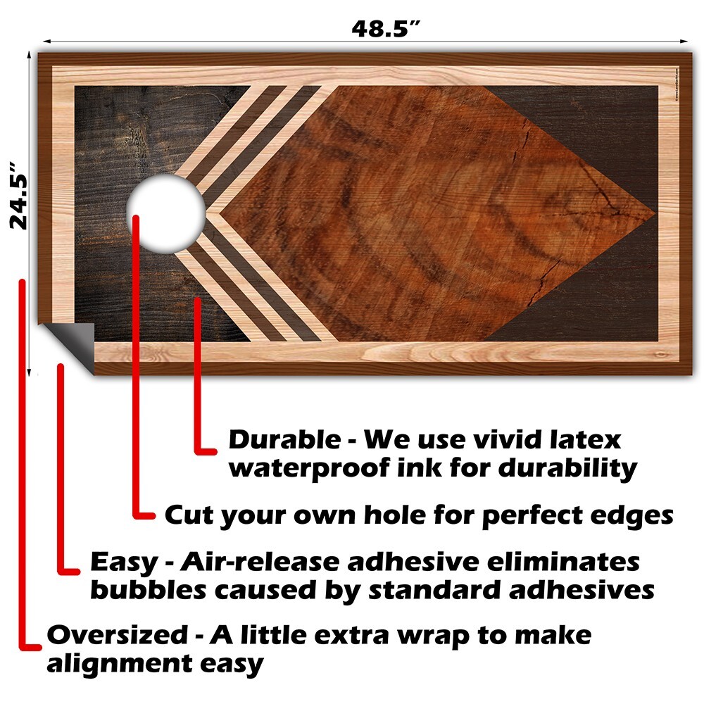 Geometric Wooden Plank Cornhole Skins Wraps for Boards Vinyl Cover Decals