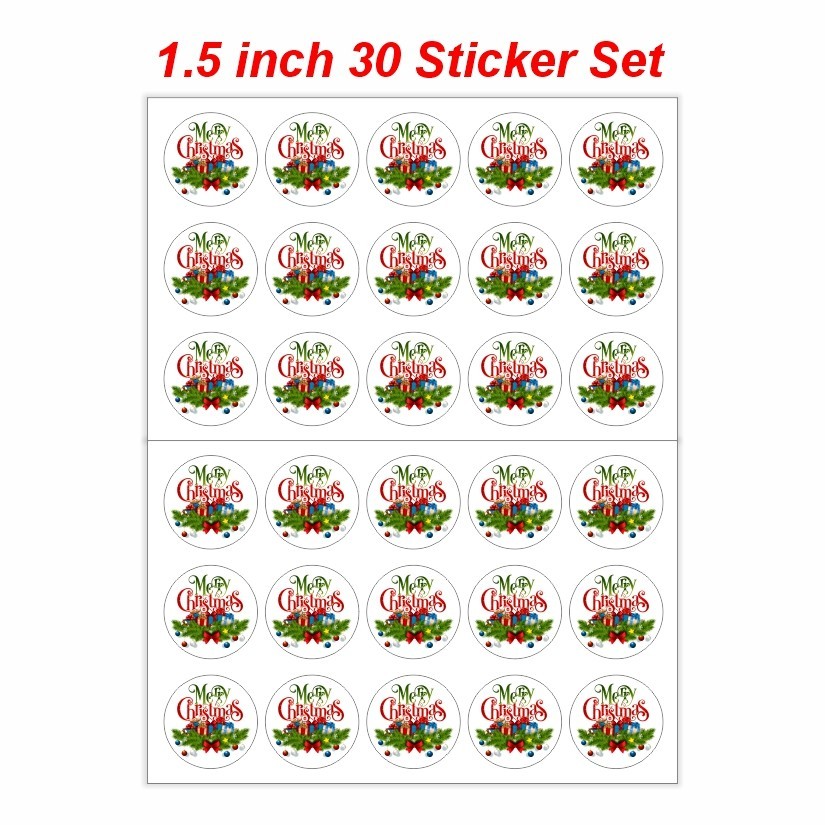 Merry Christmas Round Dot Stickers Set, 1.2" & 1.5"