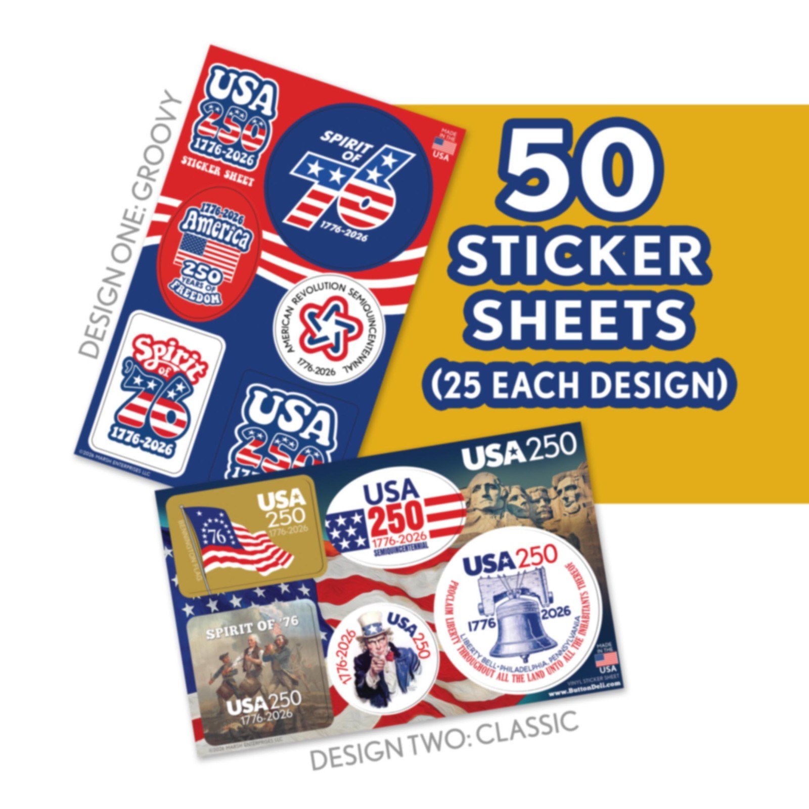 USA America Sticker Sheets – 2 Designs – America, Semiquincentennial 250 Freedom