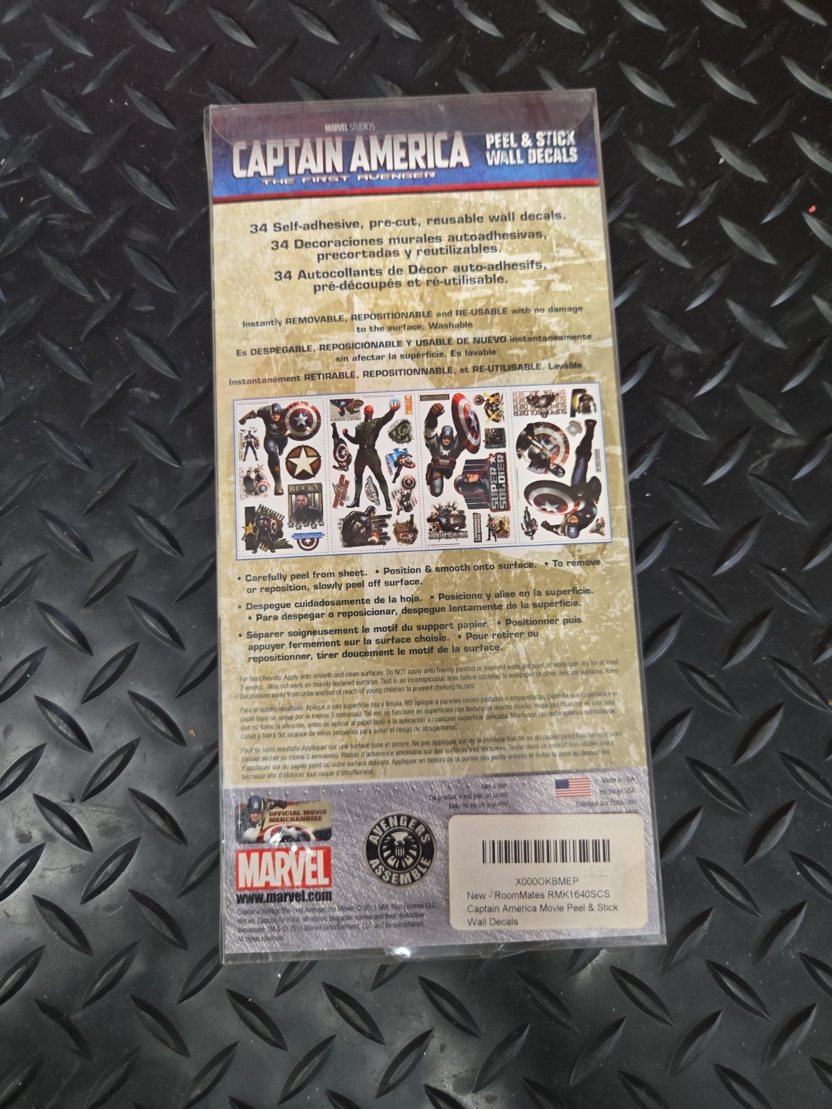 Marvel Studios CAPTAIN AMERICA Peel & Stick 34 Wall Decals Precut Reusable #1152