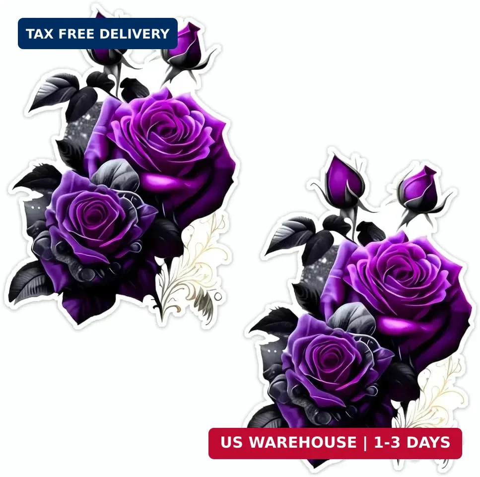 2x Purple Rose Flower Vinyl Decal 4.3×5.9" Car Window Auto Exterior Accessory