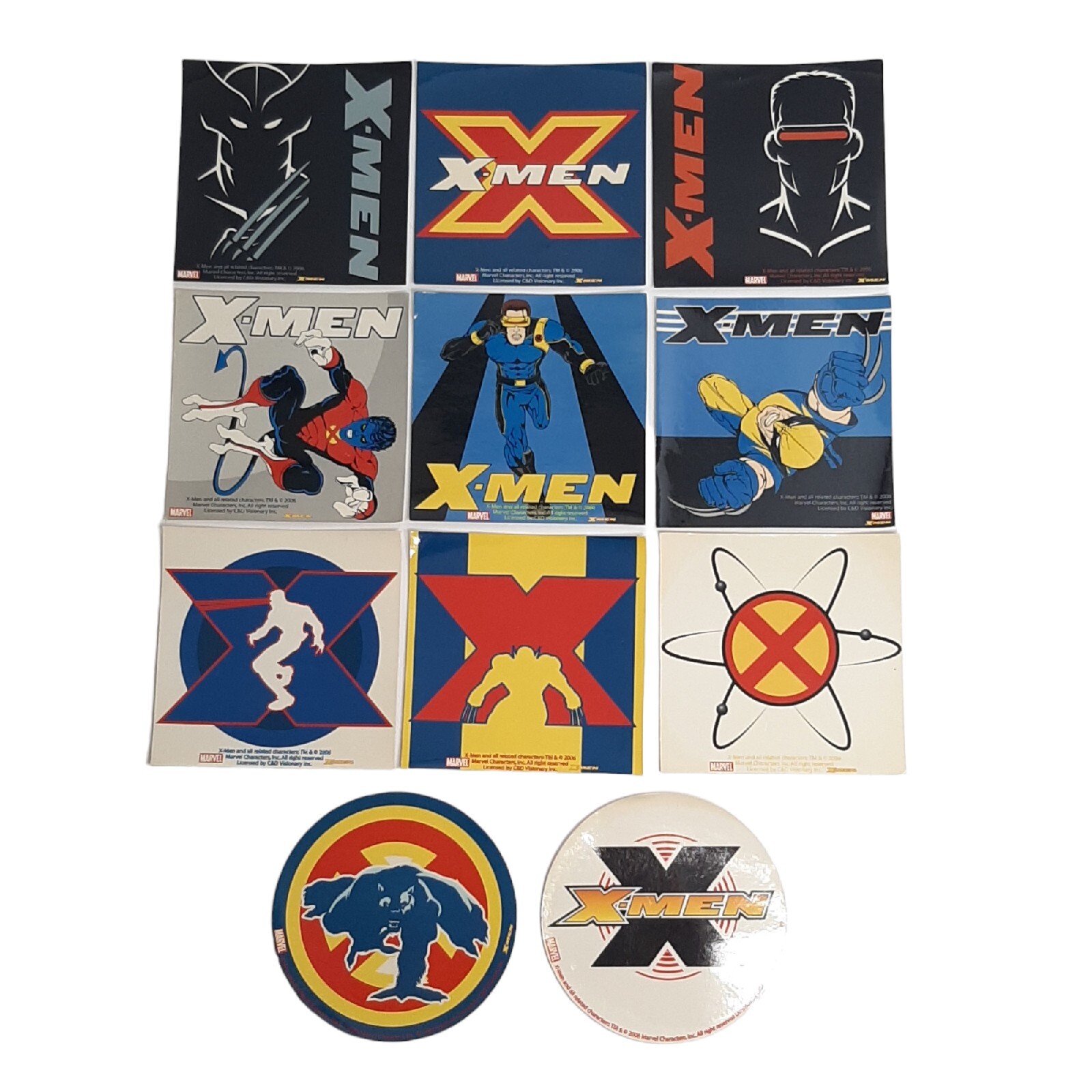 11 Marvel X-men Sticker Lot 4"x4" 9 Square & 2 Round
