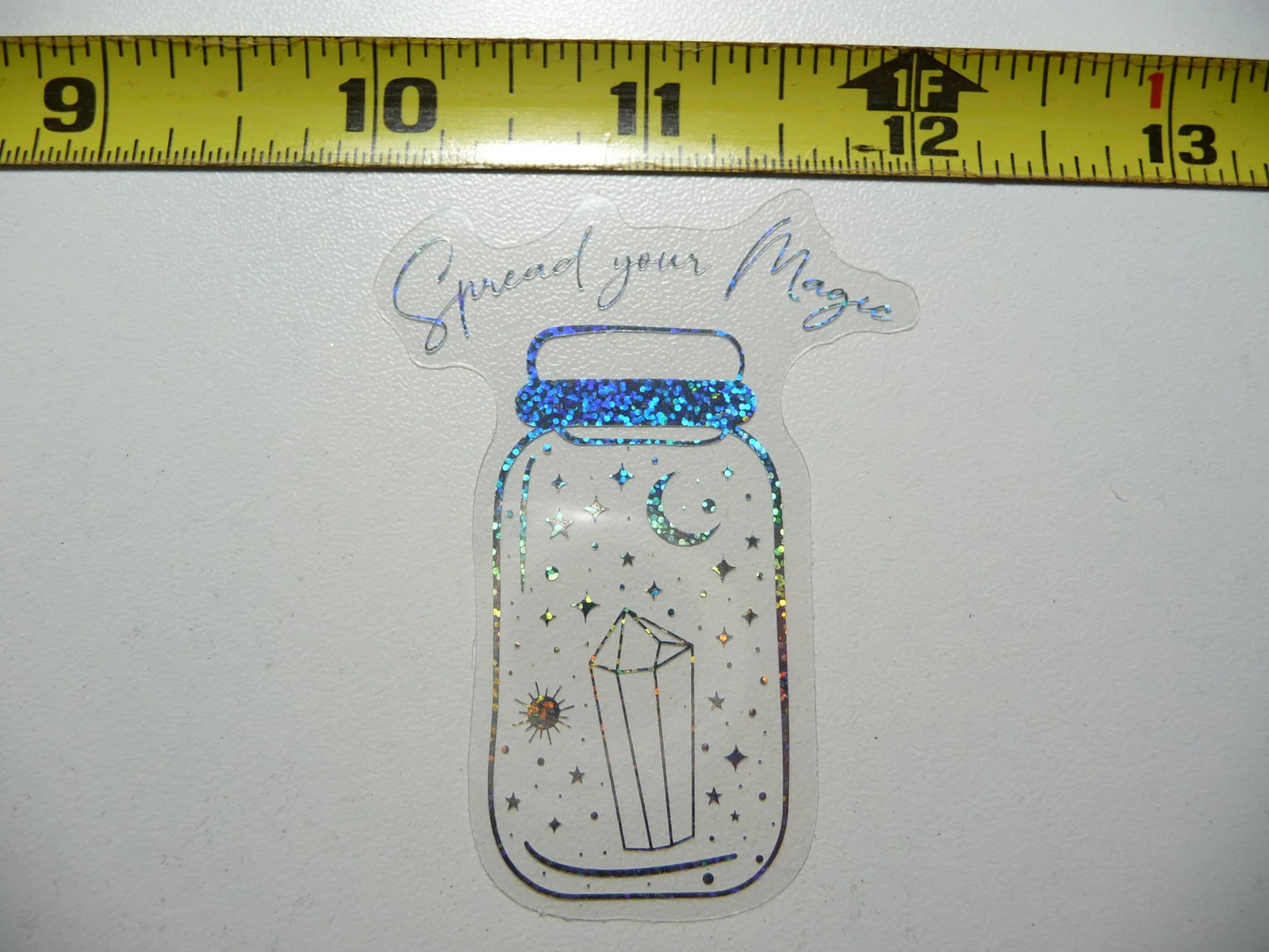 CRYSTAL IN JAR MYSTICAL HOLOGRAPHIC SMALL STICKER CELESTIAL DECAL SCRAPBOOKING