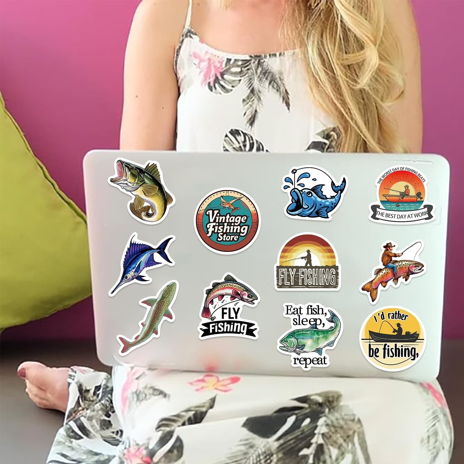 50-Piece Fishing Sticker Pack – Waterproof Vinyl Stickers with Funny Quote