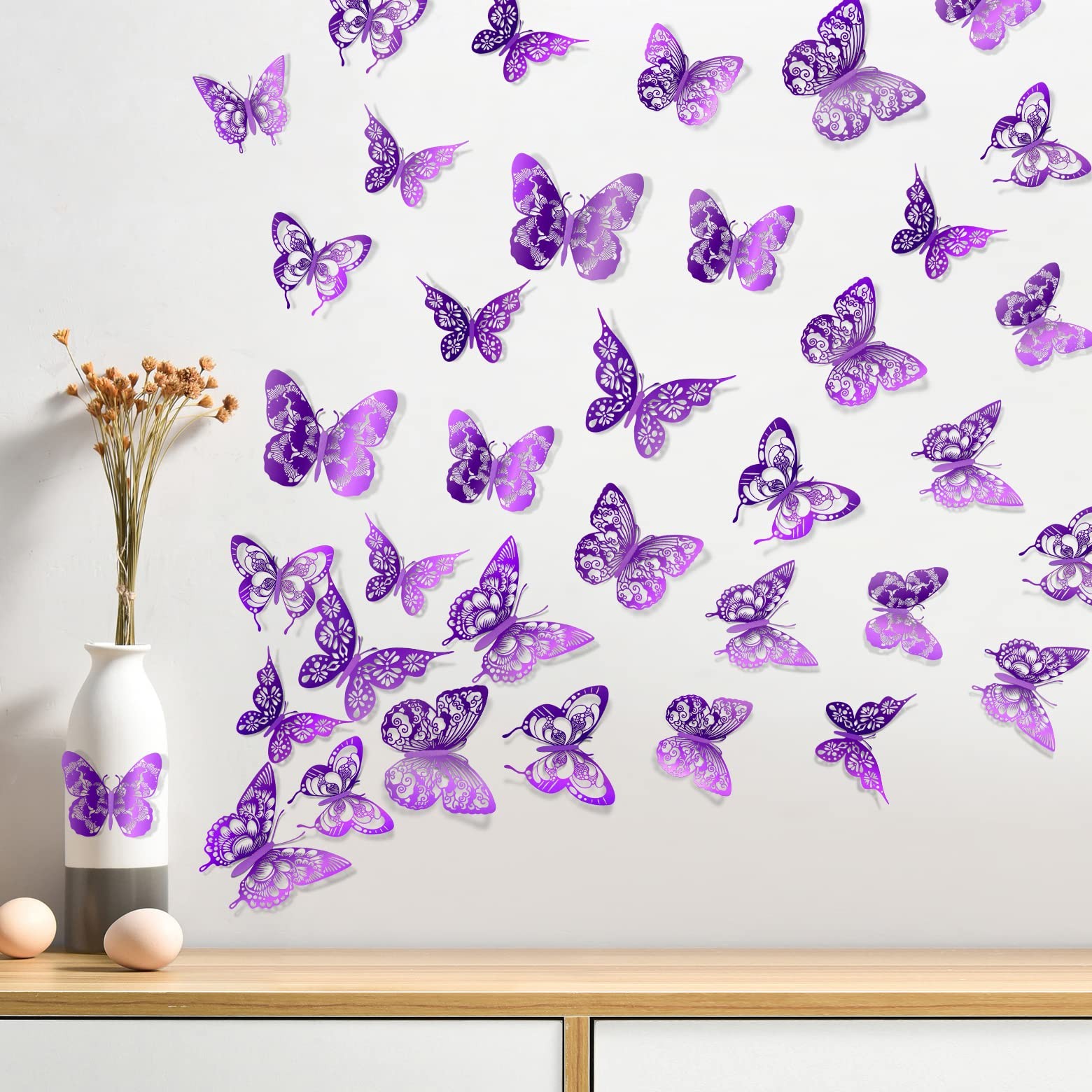 3D Butterfly Wall Decor Butterflies Wall Sticker Removable DIY Hollow PVC But…