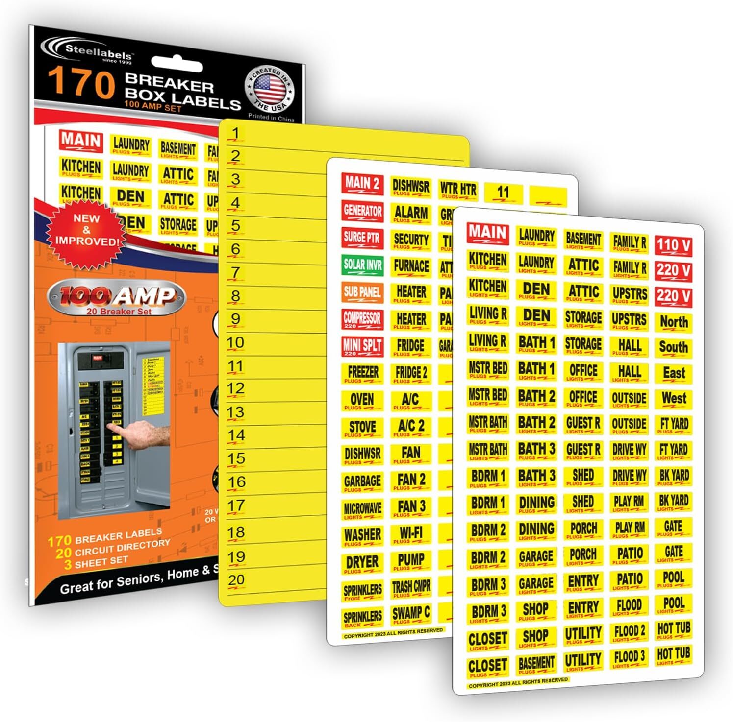 100 AMP Set – 170 Circuit Breaker Decals Vinyl Labels for Breaker Panel Boxes