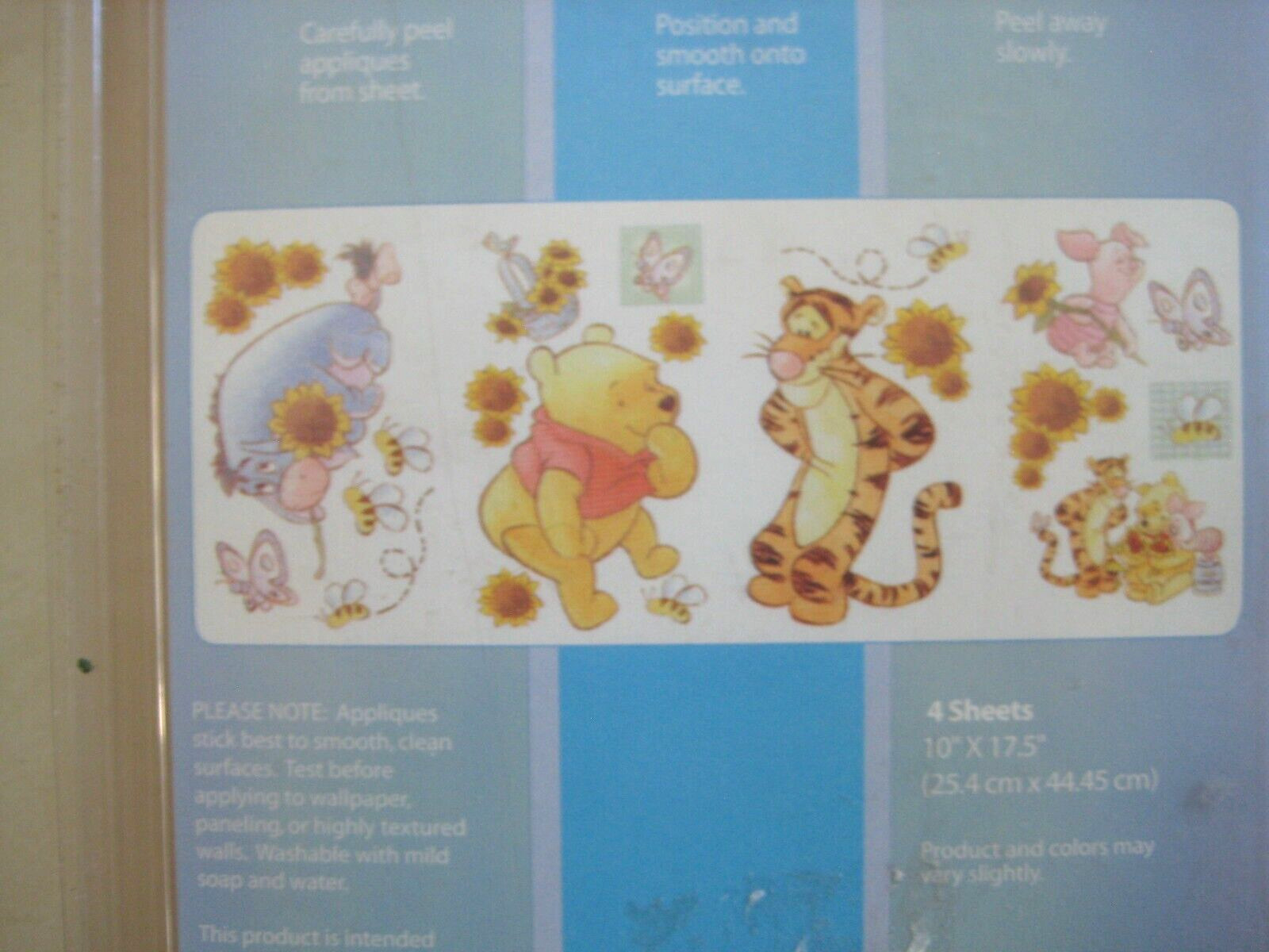 Disney Winnie the Poo Peel and Stick Self Adhesive Wall Art 4 sheets 10" X 17.5"