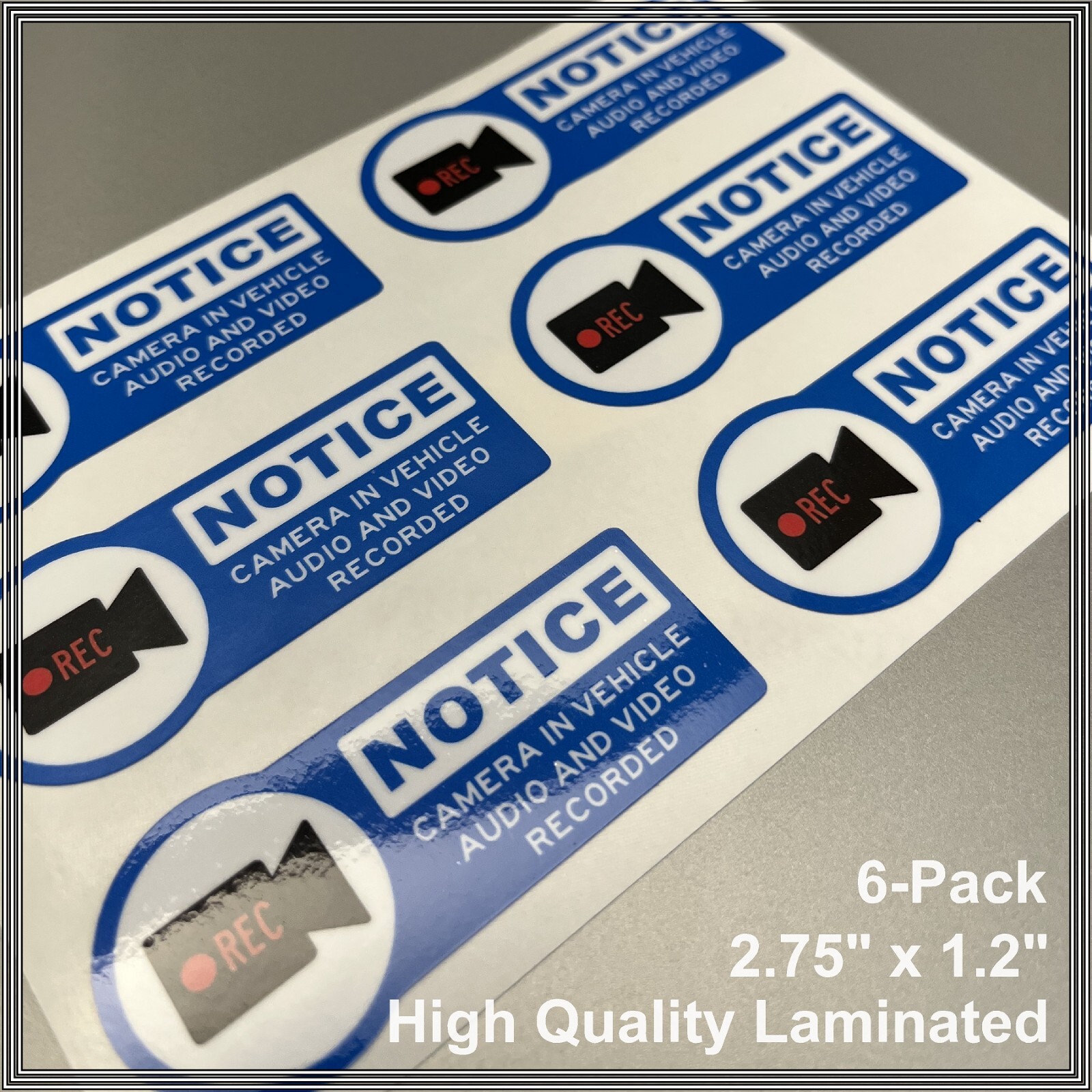 Camera in Car Recording Video 6-Pack Decals Blue & White 2.75" x 1.2" for Uber