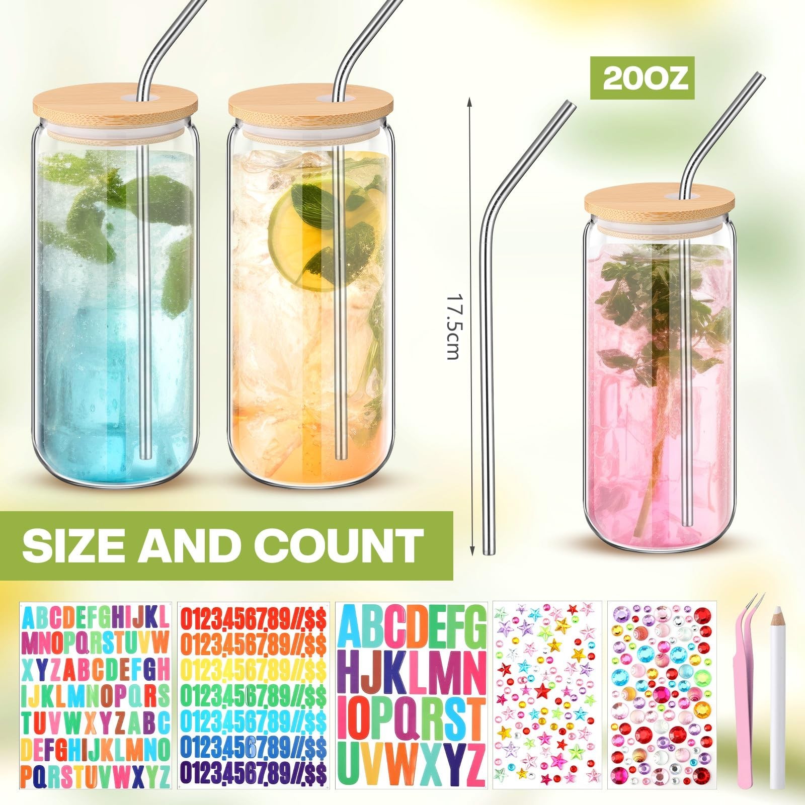8 Pcs 20 oz Plastic Cups with Lids and Straws Acrylic Mason Jars with Bamboo …