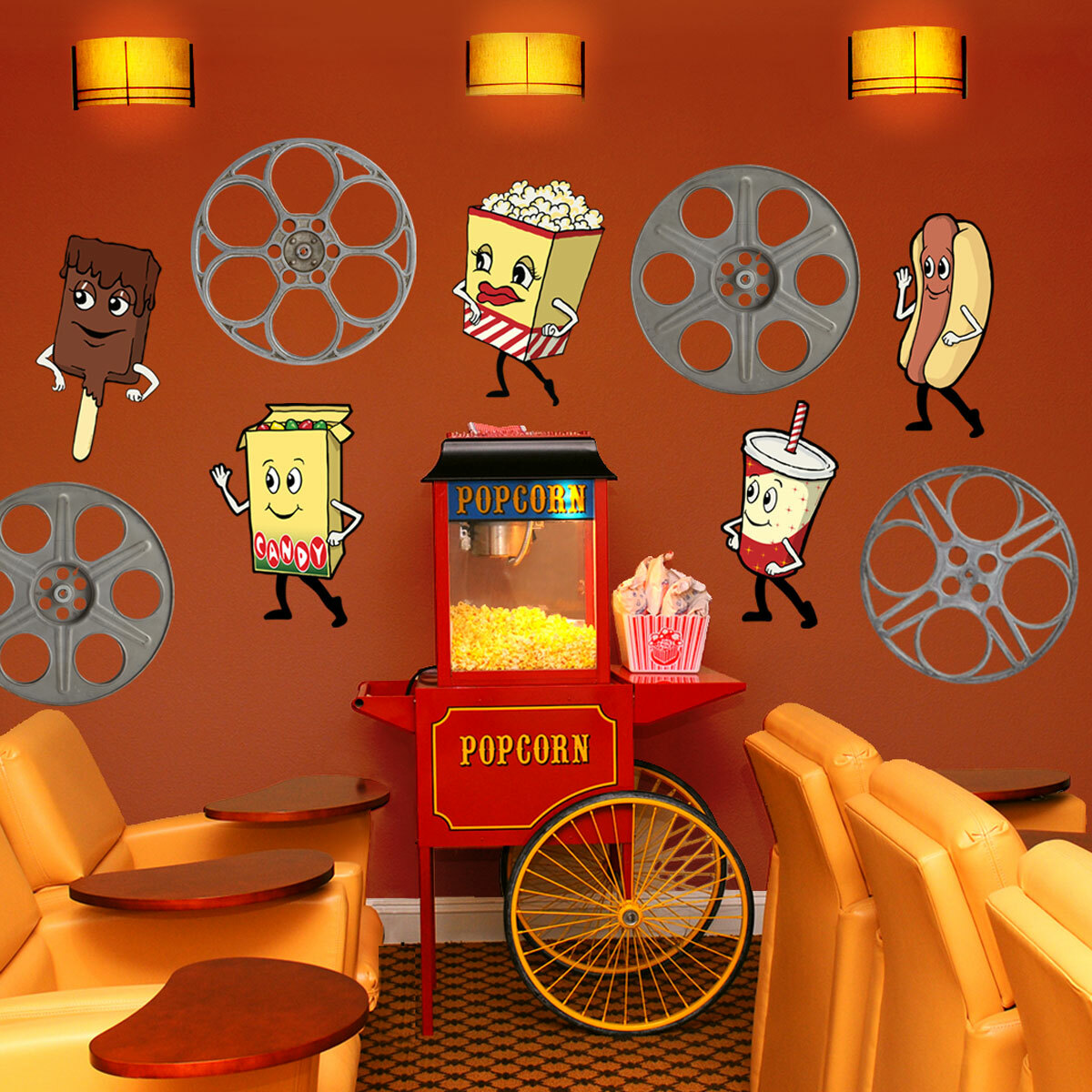 Dancing Snacks Cutout Wall Decal Set Classic Movie Theater Decor