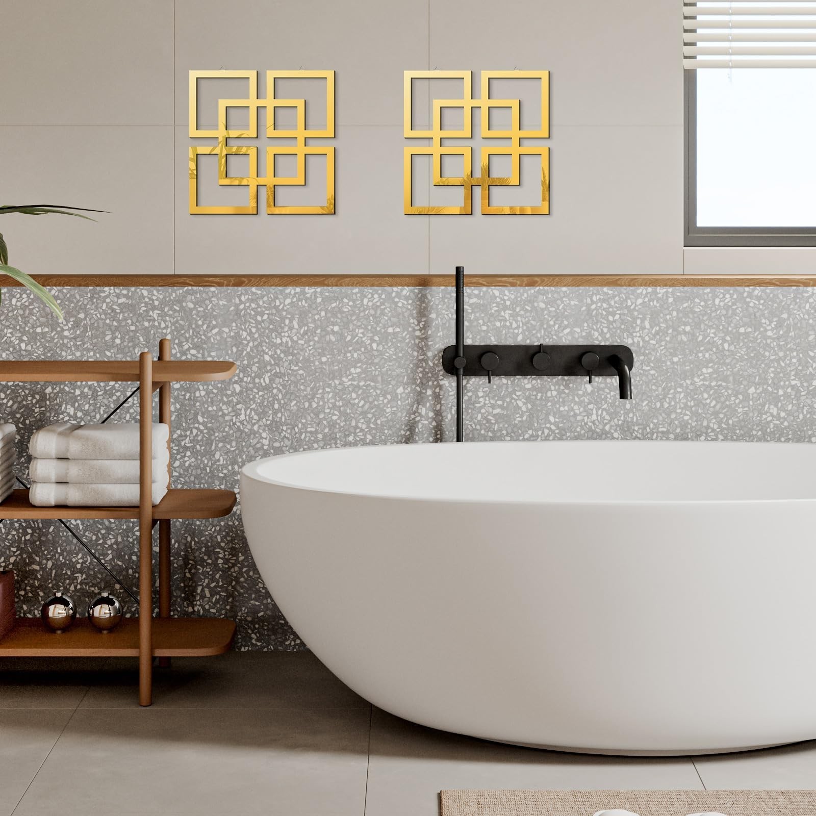 flangairy 2 Piece Gold Geometric Wall Mirrors, 11.8 Inch Wooden Frame Acrylic…