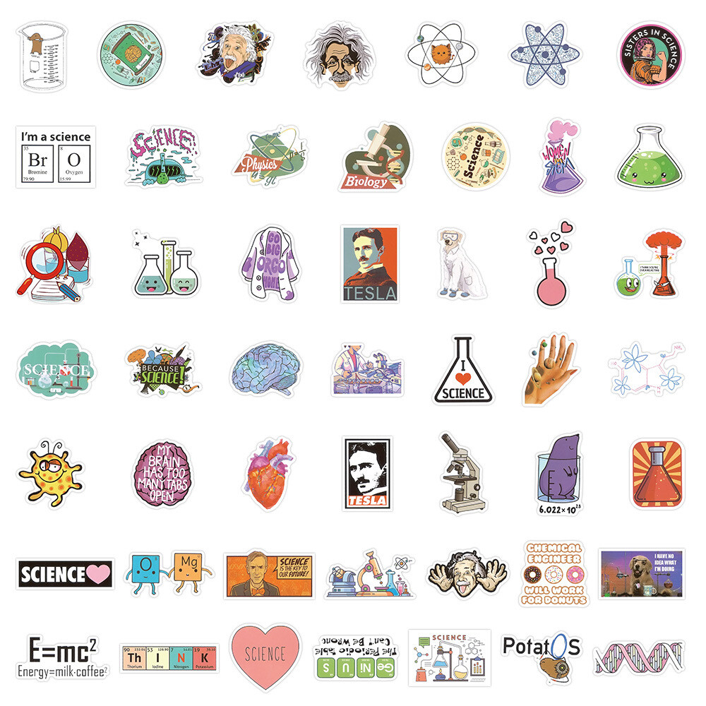 100Pcs Cartoon Scientific Elements Sticker for Adults Teens Girls Water Bottles
