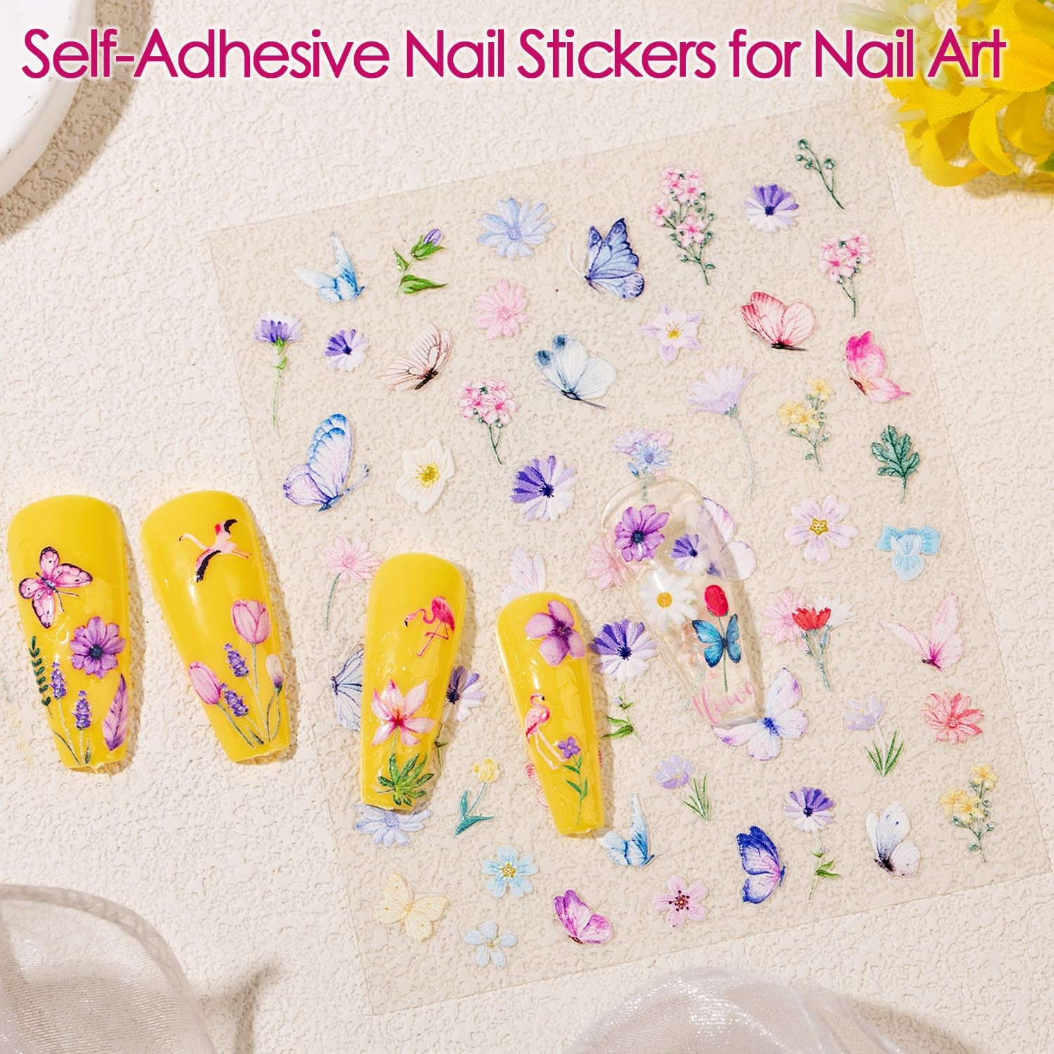 Gel Nail Stickers for Art: 5D Embossed Summer Flower Large, Colourful