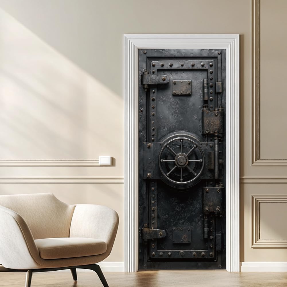 2 Sheets -Adhesive Door Sticker, 80cmx200cm/31.5×78.7inch Vintage Bank Vault …