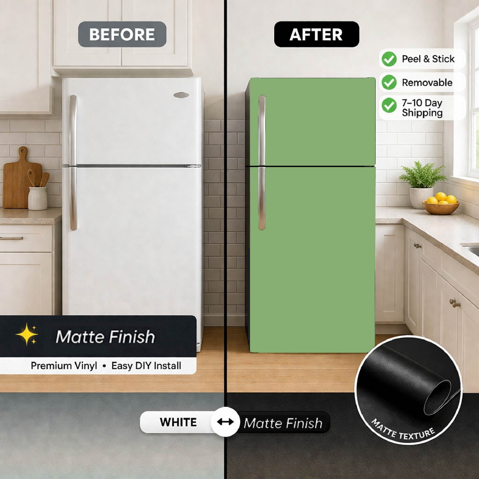 Sage Green Vinyl Refrigerator Cover – Simple and Sophisticated