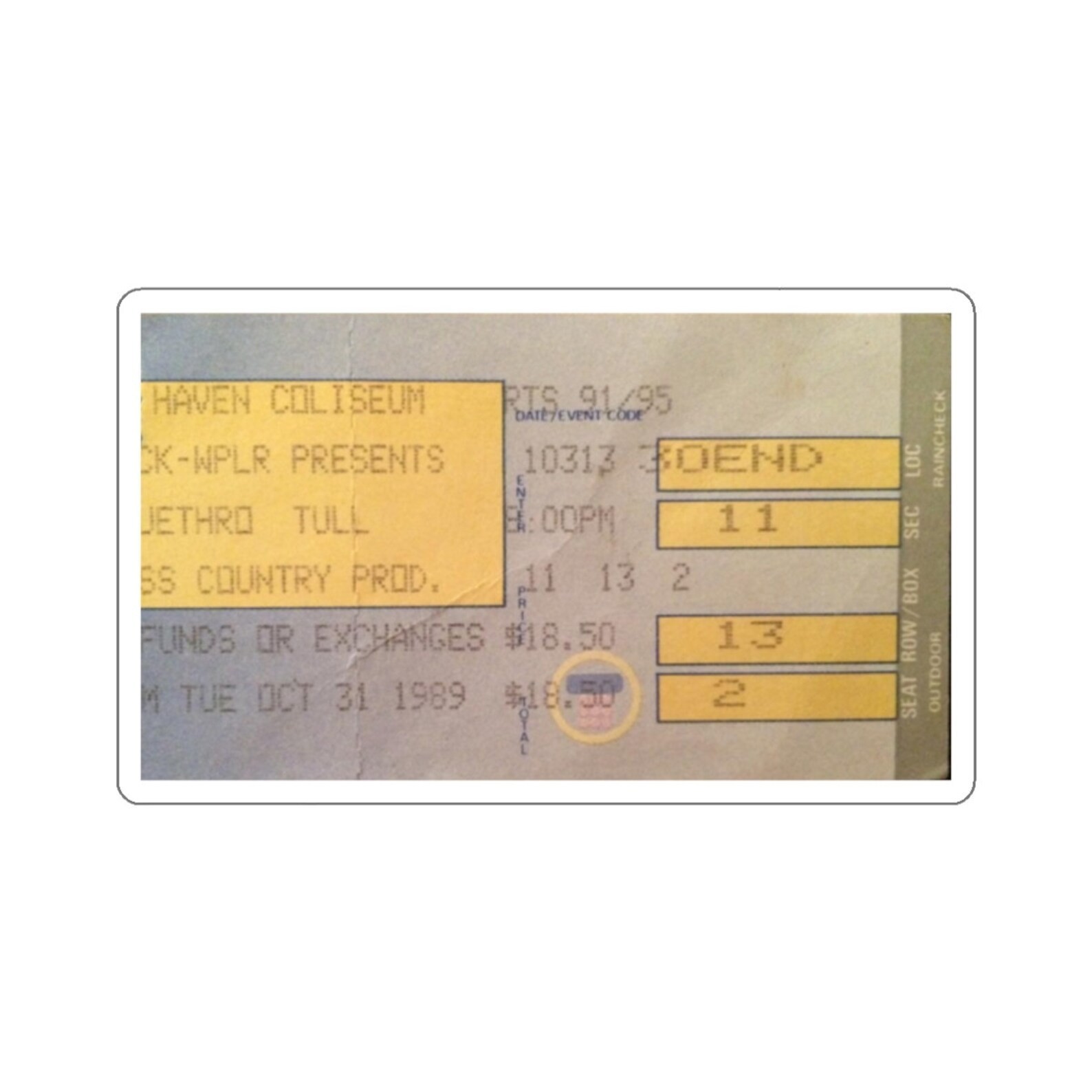 JETHRO TULL 10-31-89 WPLR New Haven Coliseum *NEW* Sticker 3" x 1-3/4" Halloween