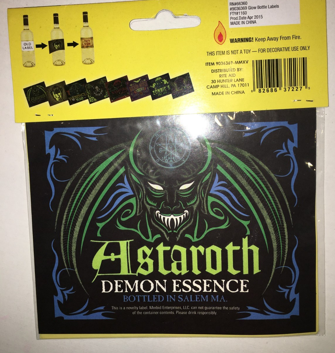 NEW Halloween PARTY FUN Set Of 8 Labels Bottle GLOW IN THE DARK WINE WATER SODA