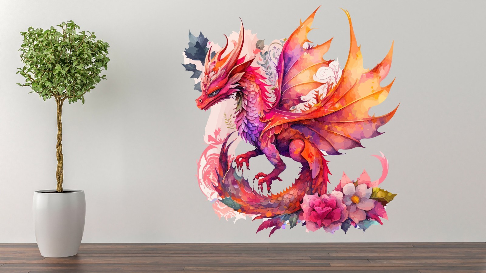 Colorful Dragon Wall Decal Vinyl Sticker – Fantasy Mural for Any Room M-54