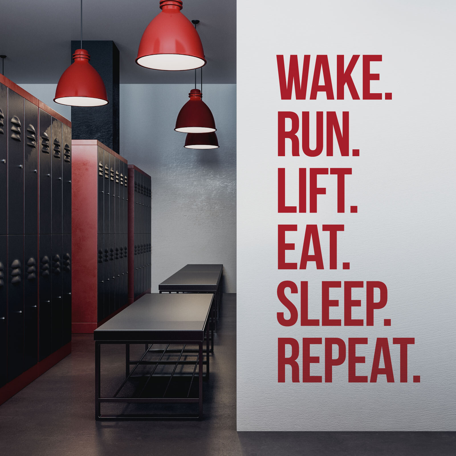 Wake. Run. Lift. Eat. Sleep. Repeat. – Gym Motivational Vinyl Wall Sticker UK