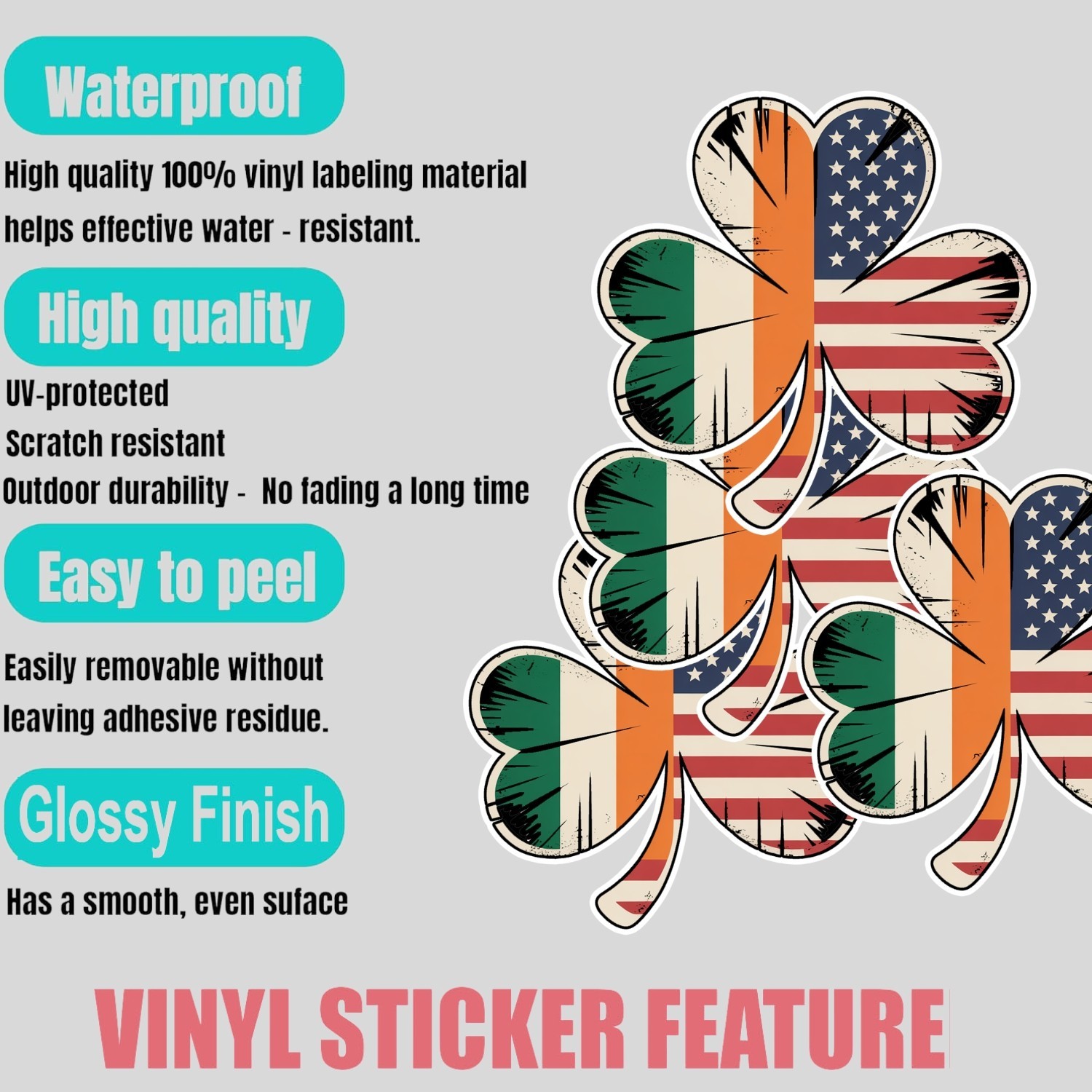 4PCS Irish American Shamrock Stickers – Ireland Clover Vinyl Decals