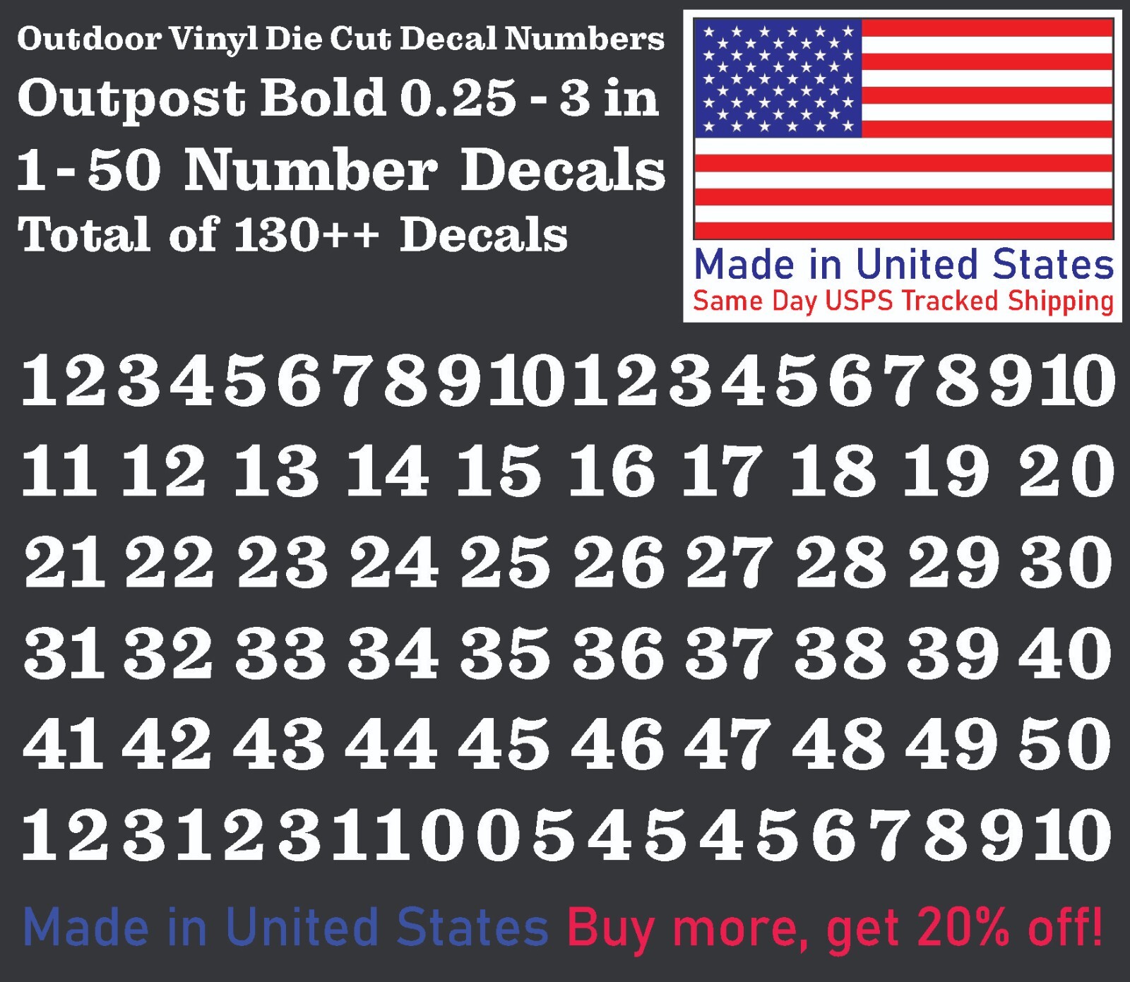 1-50 Buffalo Bold Vinyl Decal Sticker Numbers for Mailbox, Address, Locker Shop