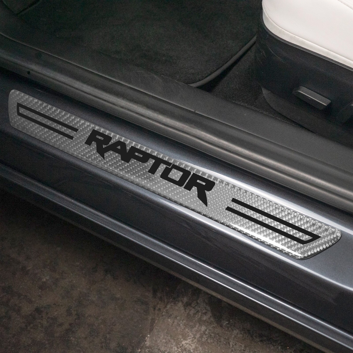 Ford F-150 Raptor Silver Carbon Fiber Universal Door Sill Protector Kick Plates