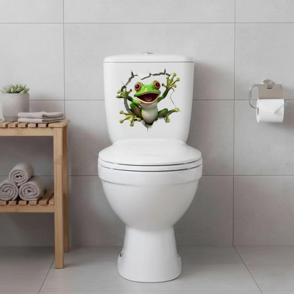 1 PCS Cute Frog Sticker for Bathroom Toilet Lid Wall Decals 11.8×11.4In | Cut…