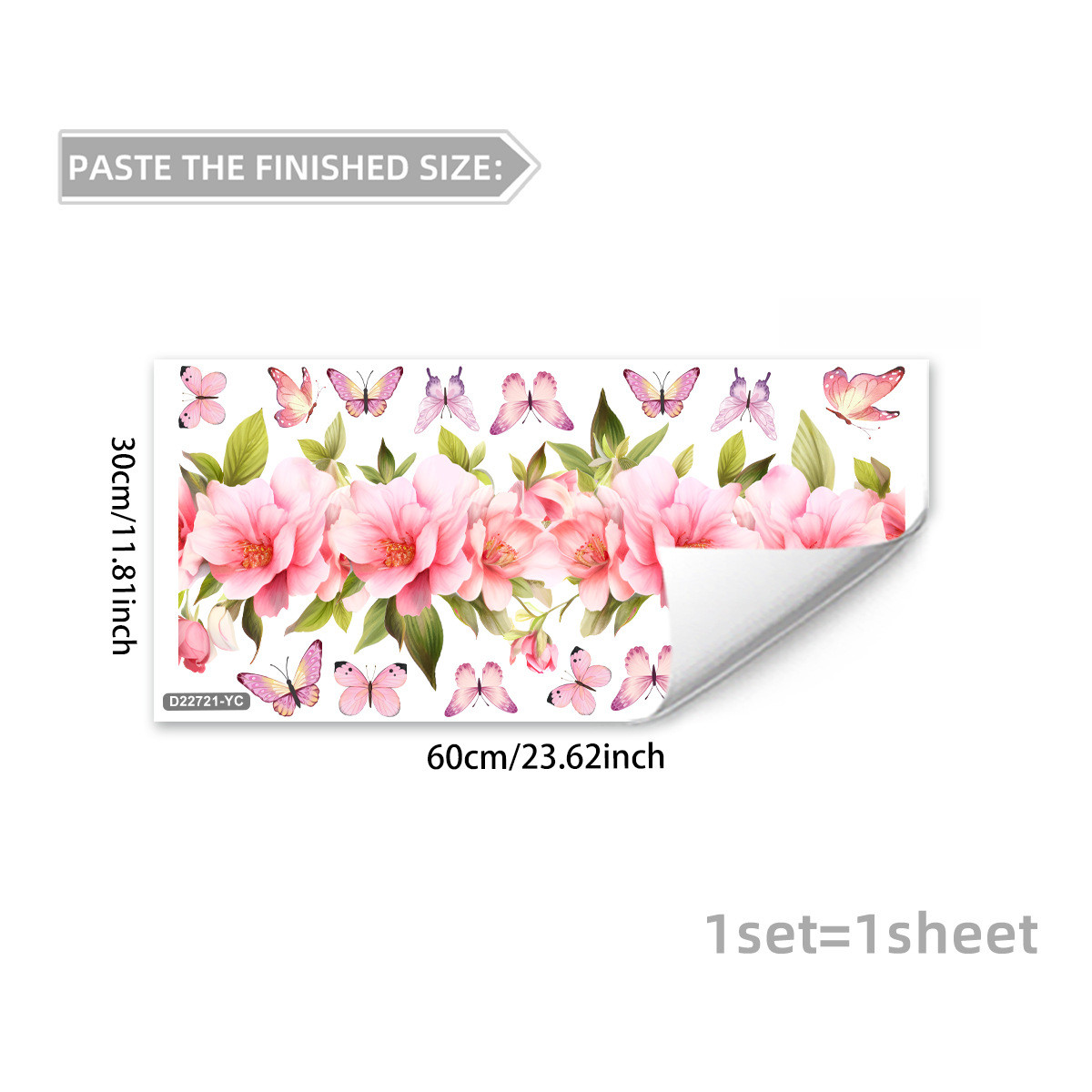 Spring Floral Butterfly Static Cling Decal 23.6 x 11.8 in for Glass Surfaces