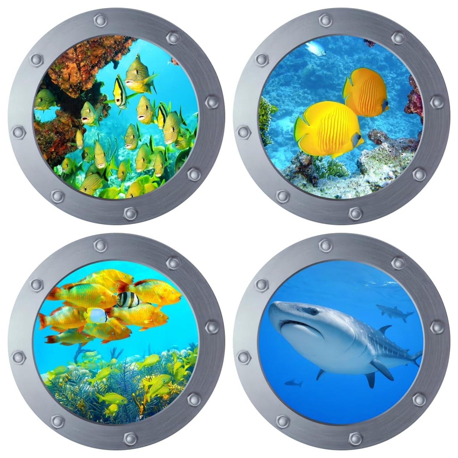 Ocean Animal Wall Decals 11 Inch Porthole Design Set for Nursery/Classroom- E…