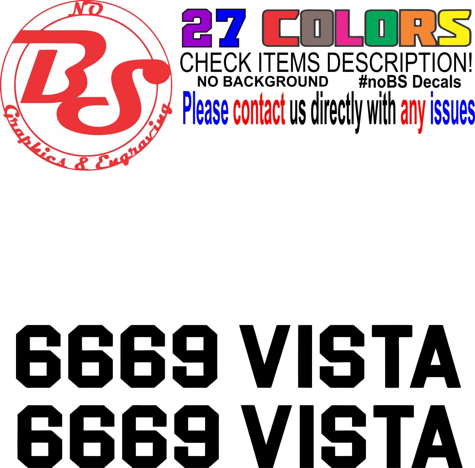 XL PAIR of 3"x22" 6669 VISTA Vinyl Custom Decal Lettering Sticker Mailbox noBS
