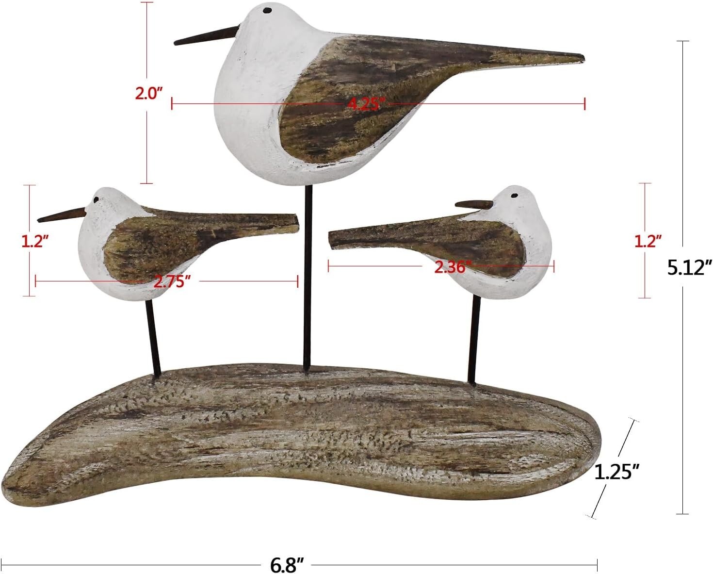 Wooden Sea Bird Statue Seagull On Stand Decor Nautical Coastal Birds Sculpture